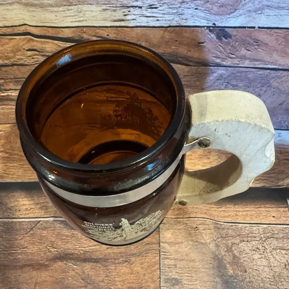 Vintage Gettysburg PA Souvenir Mug Siesta Ware Amber Glass Barrel Wood Handle